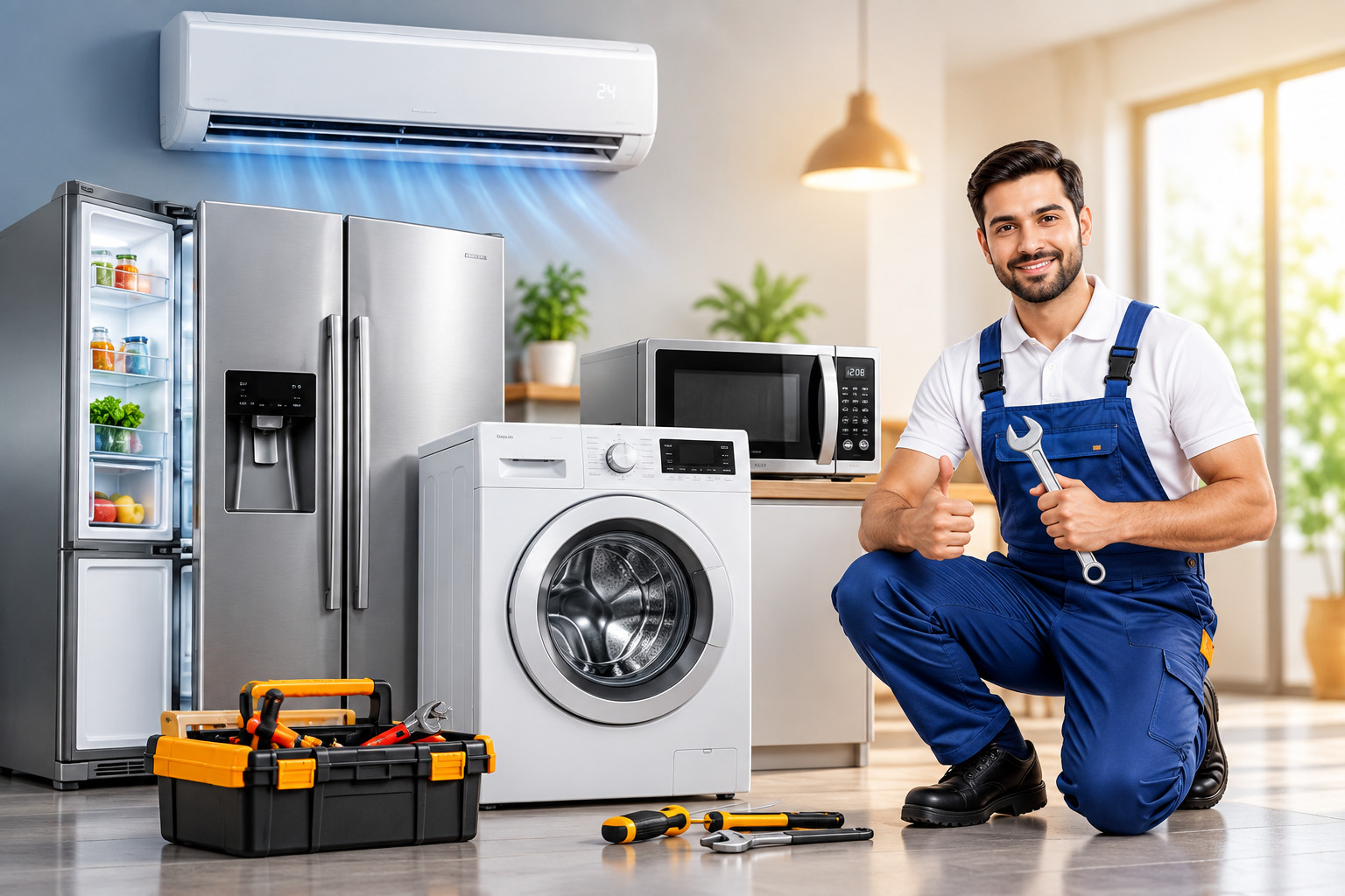 Technician working on appliance repair